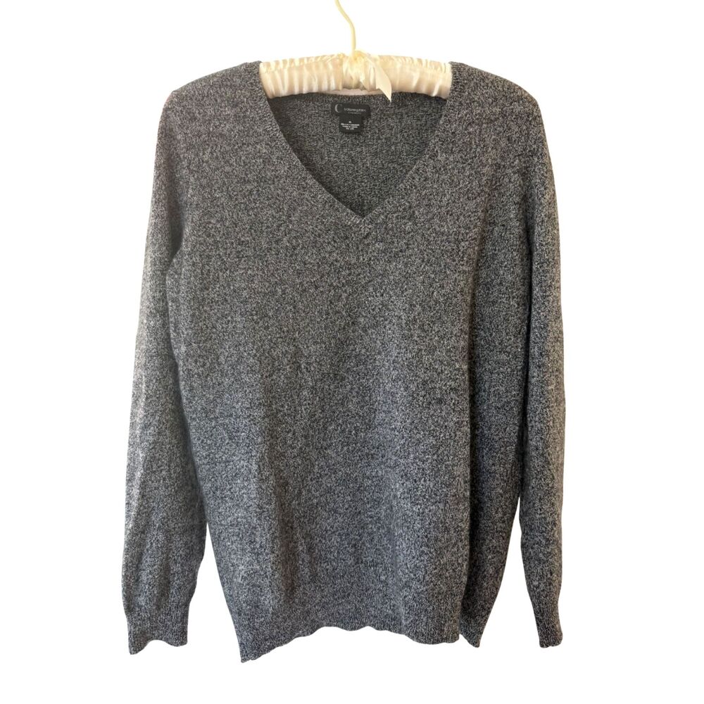 Bloomingdale's 100% Cashmere V Neck Sweater XL Charcoal Gray